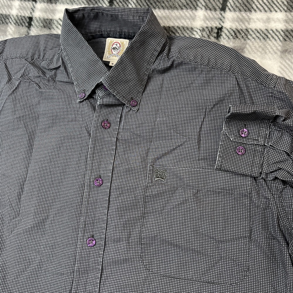 Cinch Shirt Mens S Geometric Dot Gray Front Pocket Long Sleeve Western Cowboy